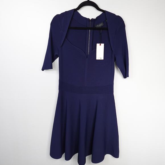 Ted Baker London Milly Sweetheart Sweater Dress Navy New Size 4 US 10 - Picture 3 of 10